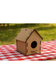 Resim Bir Reklam Boyanabilir Ahşap Kuş Evi - 10X10X13 cm | 3 mm Ham Mdf (Demonte) 
