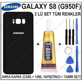 Resim Samsung Galaxy S8 G950F Arka Cam Kapak Batarya Pil Kapağı+T8000 