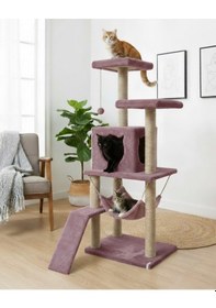 Resim Reyo Pet S9 Kedi Tırmalama Kulesi Platformlu 124 Cm Gül Kurusu 