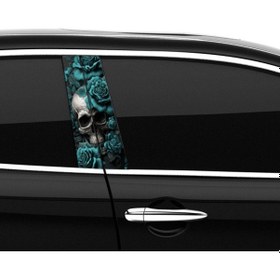Resim Araba Etiketleri, Tuning Kaplama, Direk Folyosu - Mavi Gül Kuru Kafa, Turquoise Skull Renkli 