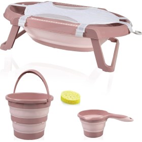 Resim Babyjem 5 Parça Katlanır Bebek Küvet Seti Somon Plastik 0-12 Ay İçin Ergonomik Tasarım 