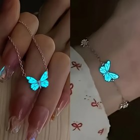Resim 2 parça şık ışıltılı kelebek kolye ve bileklik takımı - Y2K tarzı, alaşım takı, günlük veya parti için ideal, parlak ve festivallik aksesuar 
