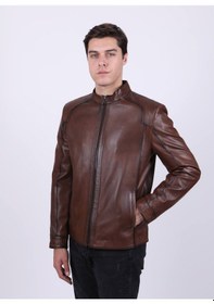 Resim New Zaya Leather Erkek Açık Kahverengi Hakiki Deri Ceket-Altın (466895350) Altın 