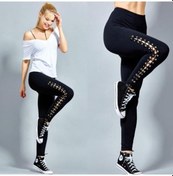 Resim Siyah Moda Kadınlar Yüksek Bel Tayt Kalem Pantolon Dantel Up Ince Bandaj Pantolon Gym Fitness Eğitim Eşofman Altları Siyah 