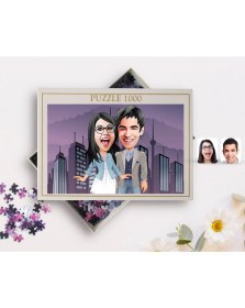 Resim Kişiye Özel Sevgililer Karikatürlü 1000 Parça Profesyonel Puzzle-81 