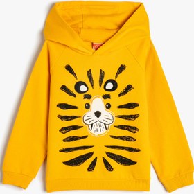 Resim Erkek Bebek Kapşonlu Sweatshirt Uzun Kollu Aslan Baskılı Pamuklu 
