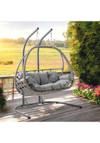 Resim Rehome Malta Çiftli Rattan Bahçe Salıncağı Gri 