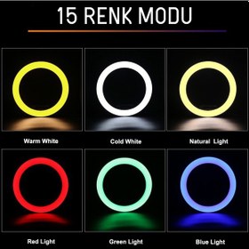 Resim Juo MJ20 RGB 20 CM Ring Light LED Video Işığı (Ayak Dahil) 