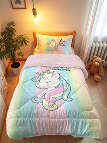 Resim Evmila Unicorn Desenli Peluş Uyku Seti (Pembe Peluş) - 160*220 Cm Peluşlu Uyku Seti 50*70 Cm Yastık Kılıfı 90*190 Cm Çarşaf 