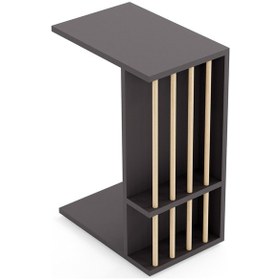 Resim Tekerlekli Yan Sehpa Koltuk Sehpası C Sehpa Zigon Sehpa Servis Sehpası Antrasit Gri 