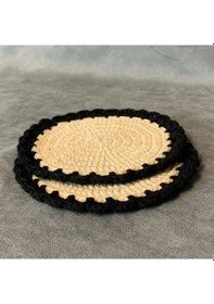 Resim Uretti - Hacer 8870 - El Yapımı 2'li Pamuk İplik Örgü Bardak Altlığı - Bej - 12 Cm Bej - Siyah 