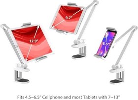Resim Alüminyum Ayarlanabilir Tablet Standı, 360 Derece Döndürülebilir, iPhone/iPad/iPad Mini/iPad Pro 12,9 inç Herhangi Bir Telefon/Tablet 4-13 inç, Ev, Ofis, Mutfak ve Yatak Kullanımına Uygun (Beyaz) 
