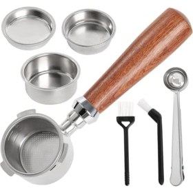 Resim Luminnaly Portafilter 51MM Filtre Sepeti 1/2/4 Bardak, 51MM Portafilter Paslanmaz Çelik Espresso Filtre Sepeti Seti Ahşap Saplı (Yurt Dışından) 