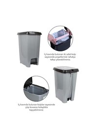 Resim Pedallı Gri Banyo Mutfak Çöp Kovası Siyah Kapaklı Slim Pedallı Çöp Kovası 8 Litre Gri 