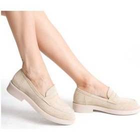 Resim Rahat Günlük Tarz Süet Nubuk Çalışan Kadın Loafer Ayakkabısı Bej 