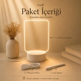 Resim Gudli LED Işıklı Yazı Çizim Panosu Usb’li, Silinebilir, Dekoratif Gece Lambası 