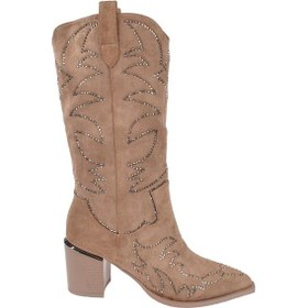 Resim Guja Taş Detaylı Western Kadın Çizme Gj-131 Bej Süet Bej 
