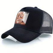 Resim Unisex Aslan Nakışlı Beyzbol Şapkası - Hafif Polyester, Nefes Alabilen Mesh Arka, Siyah Altın Aslan Tasarımı, Bahar ve Yaz Açık Hava Aktiviteleri İçin Mükemmel, Açık Hava Başlığı | Aslan Nakışları | Dayanıklı Başlık 