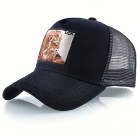 Resim Unisex Aslan Nakışlı Beyzbol Şapkası - Hafif Polyester, Nefes Alabilen Mesh Arka, Siyah Altın Aslan Tasarımı, Bahar ve Yaz Açık Hava Aktiviteleri İçin Mükemmel, Açık Hava Başlığı | Aslan Nakışları | Dayanıklı Başlık 
