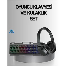 Resim Işıklı Klavye Mouse Ve Bluetooth Kulaklık Seti Türkçe Q Usb 