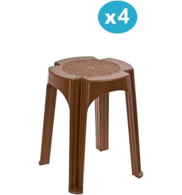 Resim Omnipazar Sy-4640 Plastik Tabure Büyük Boy 4'lü Set Kahverengi 