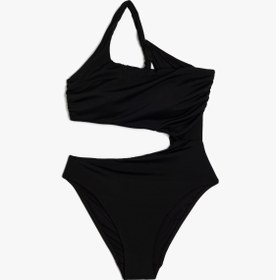 Resim Tek Omuz Mayokini Asimetrik Drape Detaylı 