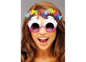 Resim Happy Birthday Beyaz Fuşya Parti Gözlüğü 