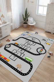 Resim Kessy Home Studio Eğitici Yol Desenli Çocuk Oyun Halısı Dijital Baskı Yıkanablir Kaymaz Taban Çocuk Odası Halısı 4 