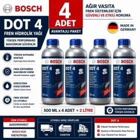 Resim Bosch 1987479106 DOT 4 Fren Hidrolik Yağı 500 ml (4 Adet) Ağır Vasıta Tır Kamyon Çekici Uyumlu A0009890807 