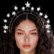 Resim 1 adet Boho Tarzı Yıldız Halo Başlık - Çinko Alaşım Peri Taç, El Yapımı Barok Kutsal Başlık, Yıldız Tanrıçası Taç, Kadınlar İçin, Düğünler, Kostüm, Fotoğraf Çekimleri, Balolar, Yılbaşı, Ramazan, Sevgililer Günü İçin Uygundur - Yalnızca El Yıkama, Tüy Yok 