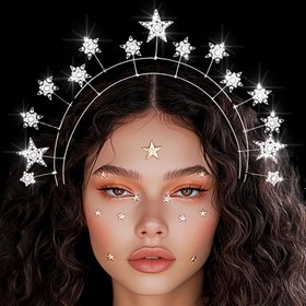 Resim 1 adet Boho Tarzı Yıldız Halo Başlık - Çinko Alaşım Peri Taç, El Yapımı Barok Kutsal Başlık, Yıldız Tanrıçası Taç, Kadınlar İçin, Düğünler, Kostüm, Fotoğraf Çekimleri, Balolar, Yılbaşı, Ramazan, Sevgililer Günü İçin Uygundur - Yalnızca El Yıkama, Tüy Yok 