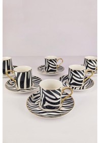 Resim Digithome Kosova Porselen 6 Lı Kahve Fincan Takımı Siyah Beyaz - Kgp-094 