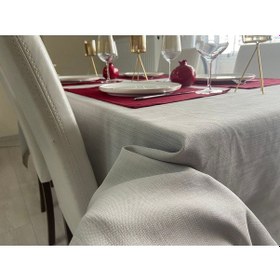 Resim Keten Görünümlü Simsiz Begonvil Masa Örtüsü Taş Gri 13 Parça 