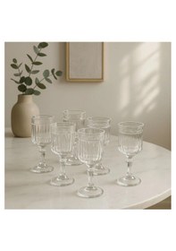 Resim 6 Lı Cam Ayaklı Kahve Yanı Su Bardağı Bardak 75ml şeffaf 