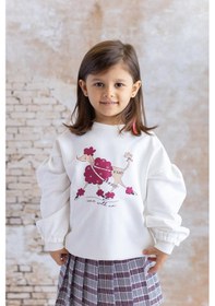 Resim Mininio Kız Bebek Sim Baskılı Sweatshirt - Skasar Ekru 