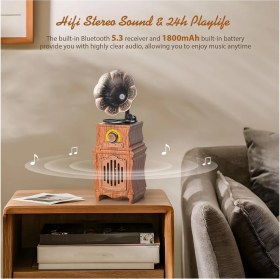Resim Digi Monster Pg-As31 | Retrogram | Nostaljik Gramofon Tasarımlı Bluetooth Hoparlör | Am/Fm Radyo | Usb - Tf Kart - Aux Destekli | 1800mah Şarjlı 