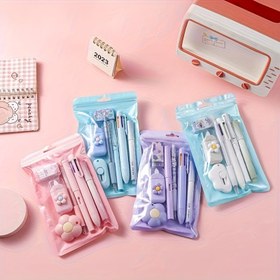 Resim 7 Parça Kırtasiye Seti, Doğum Günü Hediyesi, Kalem Silgi Okul Ofis Düzeltme Yapıştırıcı Çizim Araçları Kit 