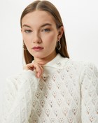 Resim Polo Yaka Ajurlu Triko Kazak Slim Fit Yumuşak Dokulu İnci Broş Detaylı 