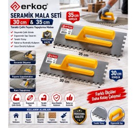 Resim Erkoç 30 cm & 35 cm Seramik Mala Seti Taraklı Çelik Fayans Yapıştırma Malası 