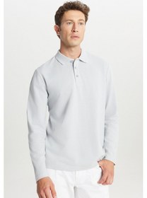 Resim Ac&Co / Altınyıldız Classics Erkek Grı %100 Pamuk Standart Fit Normal Kesim Polo Yaka Sweatshirt Gri 