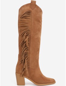 Resim TUNAELLİ KADIN TABA SÜET HAKİKİ DOĞAL DERİ KÖRÜKLÜ PÜSKÜLLÜ WESTERN ÇİZME 