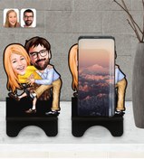 Resim Bk Gift Kişiye Özel Sevgililer Karikatürlü Ahşap Biblo Telefon Standı-102 