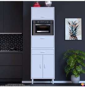 Resim Modilayn Ennet: 60x194.6x48 Cm Fırın / Mikrodalga Dolabı 1 Çekmece, 4 Kapaklı. Mutfağınıza Yer Açın Beyaz 