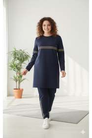 Resim CNG MODA Kadın Bisiklet Yaka Sim Şeritli Tesettür Eşofman Takımı 