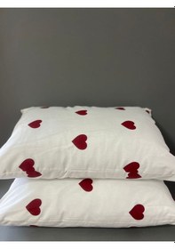 Resim Kalp Desenli Kapaklı Yastık Kılıfı 50x70 - 2 Adet Kırmızı 