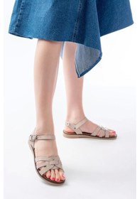 Resim 205-030 Bej Hakiki Deri Ortopedik Taban Kadın Sandalet Bej 