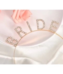 Resim Altın Gold Renk Bekarlığa Veda Kristal Taş Bride Tacı Ithal 