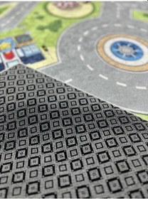 Resim Kaymaz Tabanlı Ince Yıkanabilir Çocuk Halısı Trafik Çok Renkli 