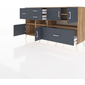 Resim Kronos Konsol 5 Raflı 4 Çekmeceli 4 Kapaklı 176x59x99 Çam-antrasi Çam-antrasit 