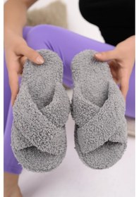 Resim Modafrato Havlu Çapraz Kadın Ev Terliği Kışlık Terlik Ses Yapmaz 001 